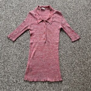 Prada Italy Marled Ribbed Red Collared Knit Sweater Top 40